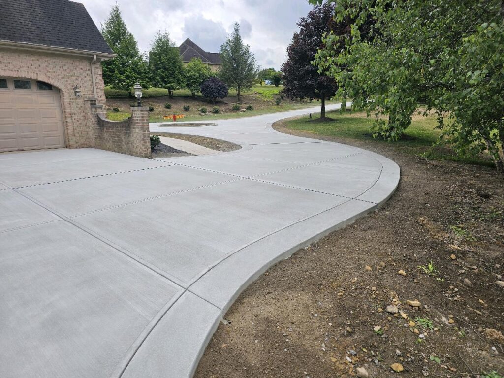 Newly constructed concrete driveway