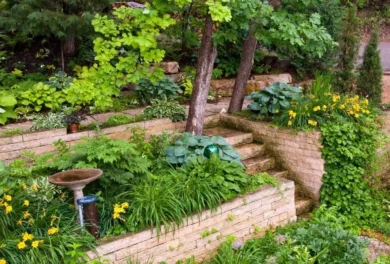 Retaining wall project in a residential garden.