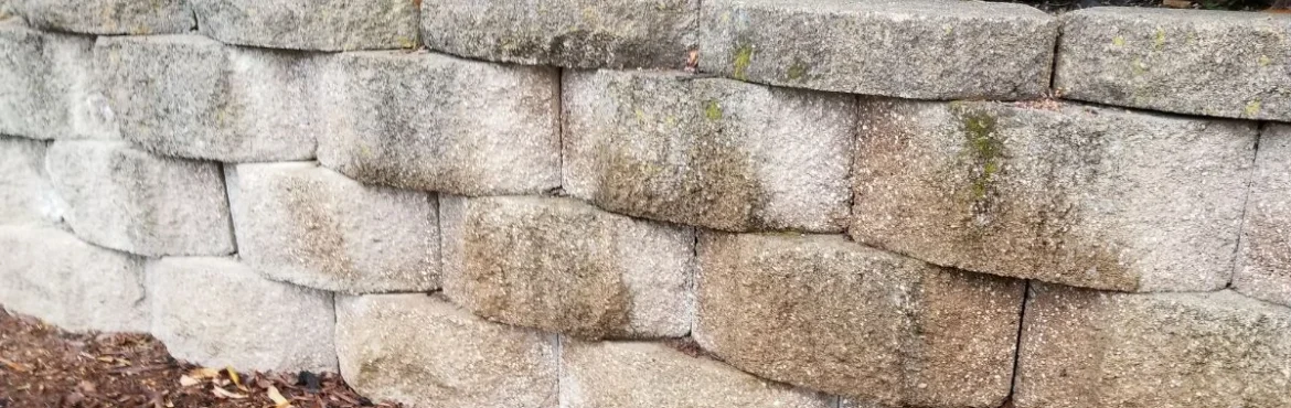 Stone retaining wall in garden landscape