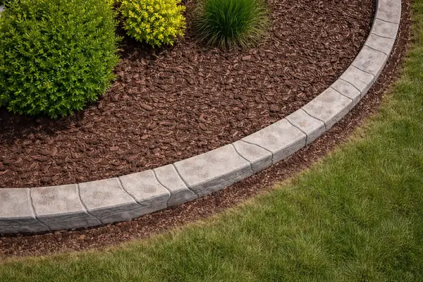 Textured stamped concrete landscape edging