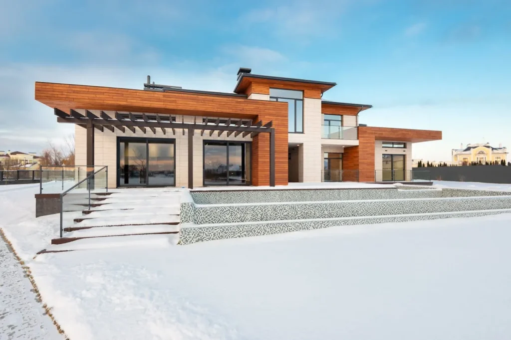 A house covered in snow during winter