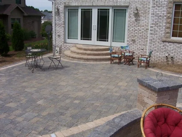 Backyard patio with seating area.