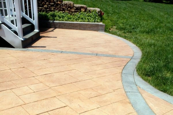 Stamped concrete patio with textured finish