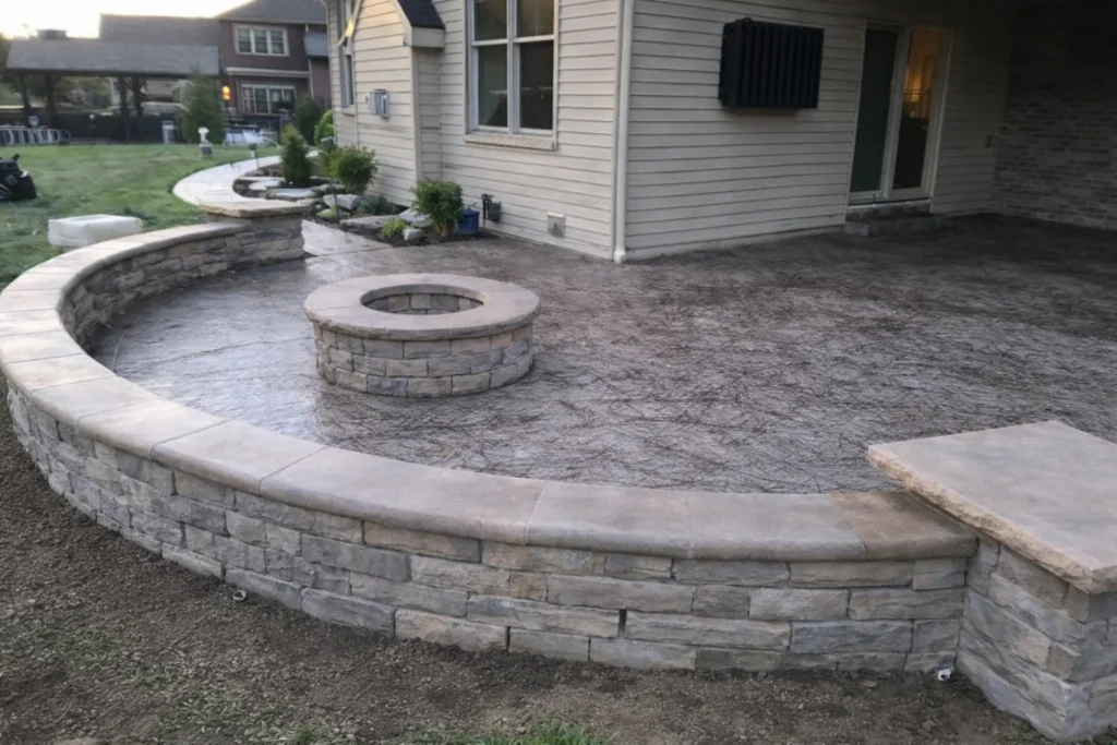backyard patio with a firepit